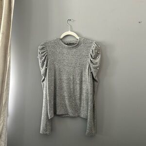 ZARA Gray Women's Top with Pearl Accents